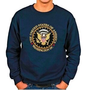 Vintage US Presidential Emblem Embroidered‎ Mens Crewneck  Sweatshirt Retail $49